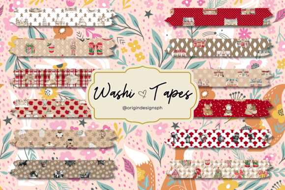 Charming Digital Washi Tape Christmas Scrapbook Designs