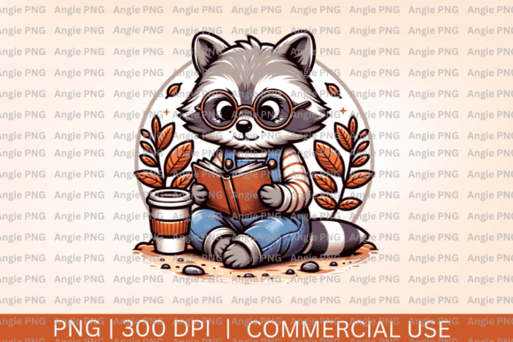 Cozy Design Elements: Fall Raccoon Reading PNG Clipart