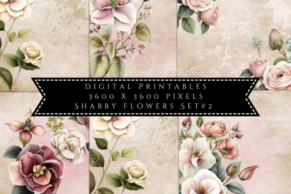 Elevate Designs with Shabby Chic Flowers, Backgrounds Set 2