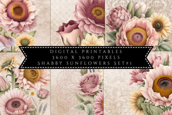 Elevate Your Projects with Shabby Sunflower Illustrations Set 1