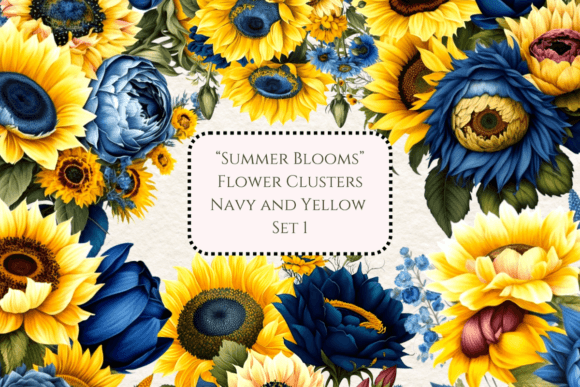 Summer Blooms: Blue and Yellow Floral Clipart for Design