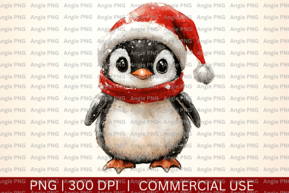 Watercolor Christmas Penguin PNG: Festive Design Asset